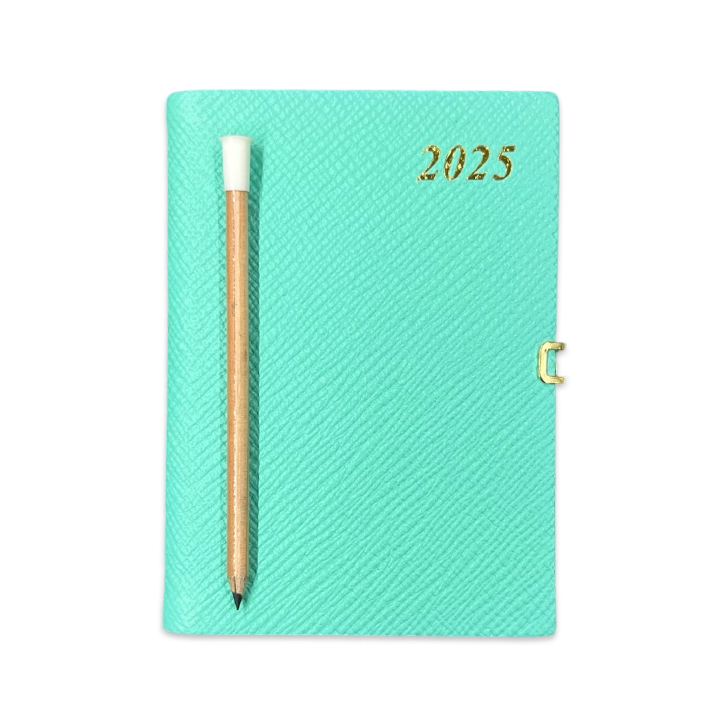 2025 D742LJC | Crossgrain Leather Calendar Book | One Week Per Opening | Pencil with Gold Clasp | 4" x 2.5" | Year 2025