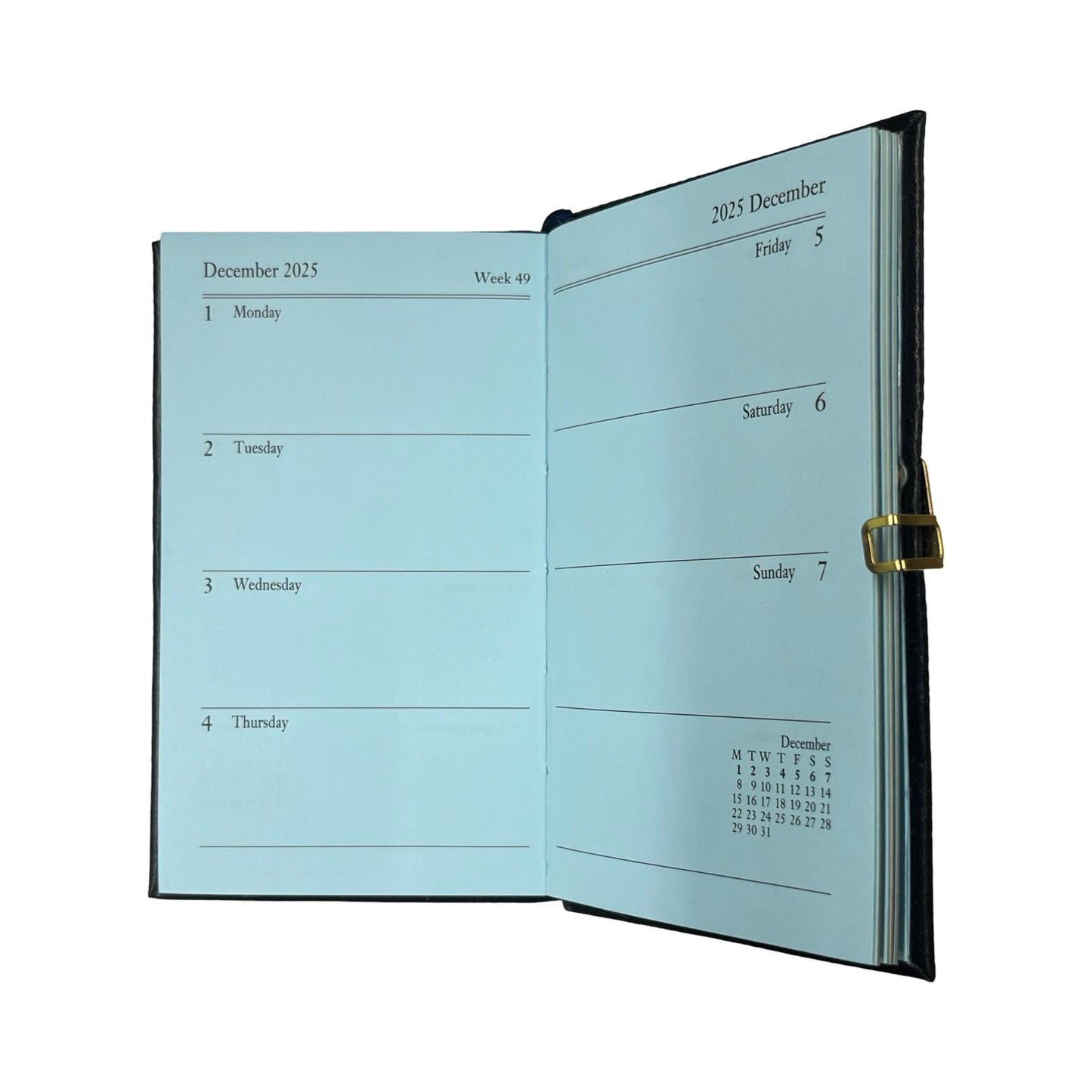2025 D742LJC | Crossgrain Leather Calendar Book | One Week Per Opening | Pencil with Gold Clasp | 4" x 2.5" | Year 2025