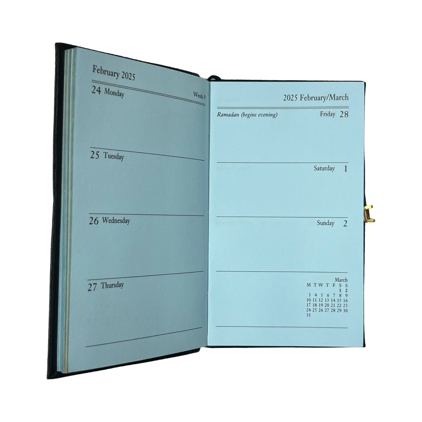 2025 D742LJC | Crossgrain Leather Calendar Book | One Week Per Opening | Pencil with Gold Clasp | 4" x 2.5" | Year 2025