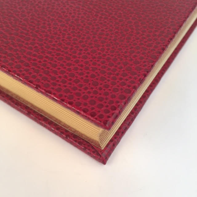 Custom Book Sample | 9.5 by 7.2 Inches | Scarlet Red Colour | Bumpy Textured Cover | Lined Pages | Gilt Edges | Ribbon Marker