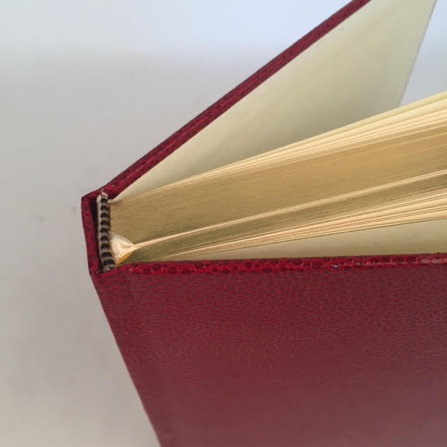 Custom Book Sample | 9.5 by 7.2 Inches | Scarlet Red Colour | Bumpy Textured Cover | Lined Pages | Gilt Edges | Ribbon Marker