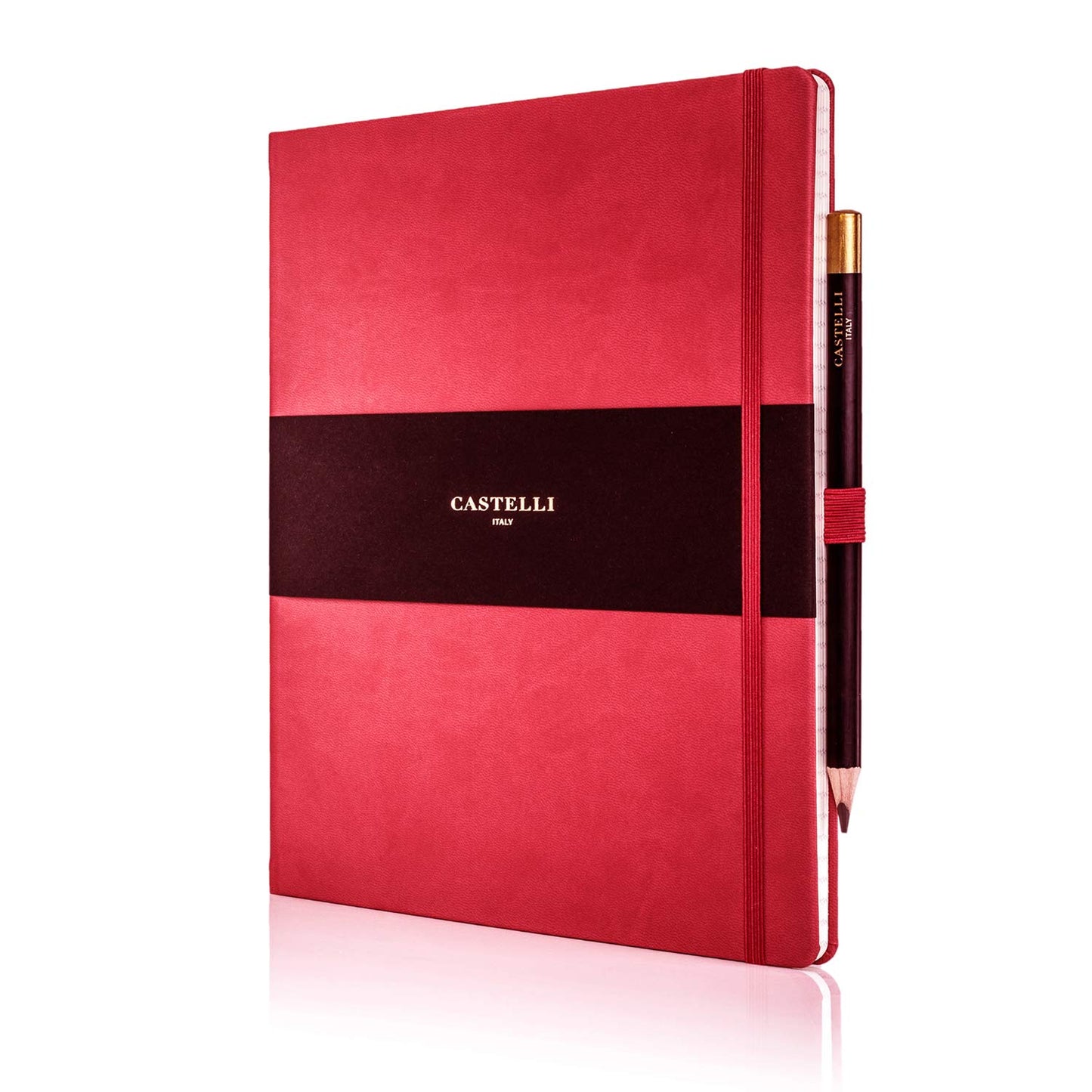 Custom Book | Promotional Quality | 10 by 8 Inches | Scarlet Red Colour | Smooth, Soft Artificial Leather Cover | Lined Pages | Ribbon Marker
