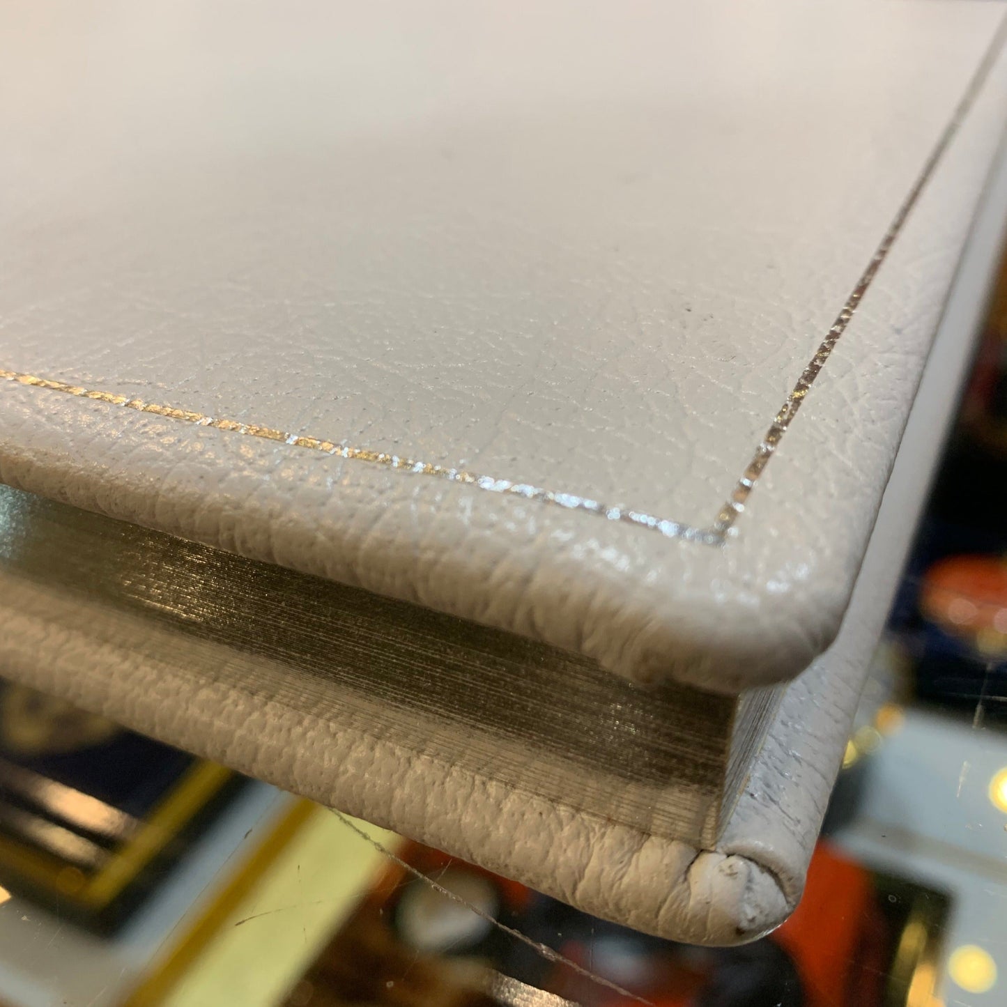 Classic White Leather Wedding Guest Book | Katherine & Teddy | 7 by 9 Inches Horizontal | Buffalo Embossed Calf Leather | GUESTS