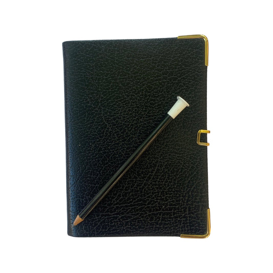 Address Book, 4 by 2.5 | Buffalo Embossed Calf | with Pencil and Gold Clasp | Gold Corners | Black