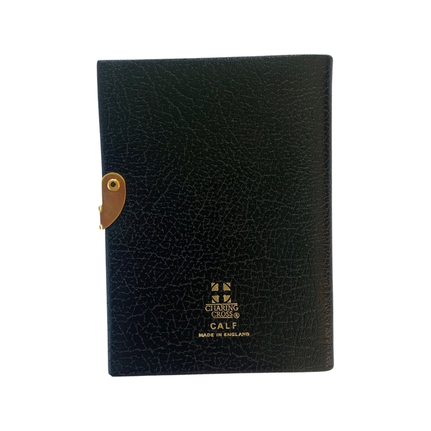 Address Book, 4 by 2.5 | Buffalo Embossed Calf | with Pencil and Gold Clasp | Gold Corners | Black