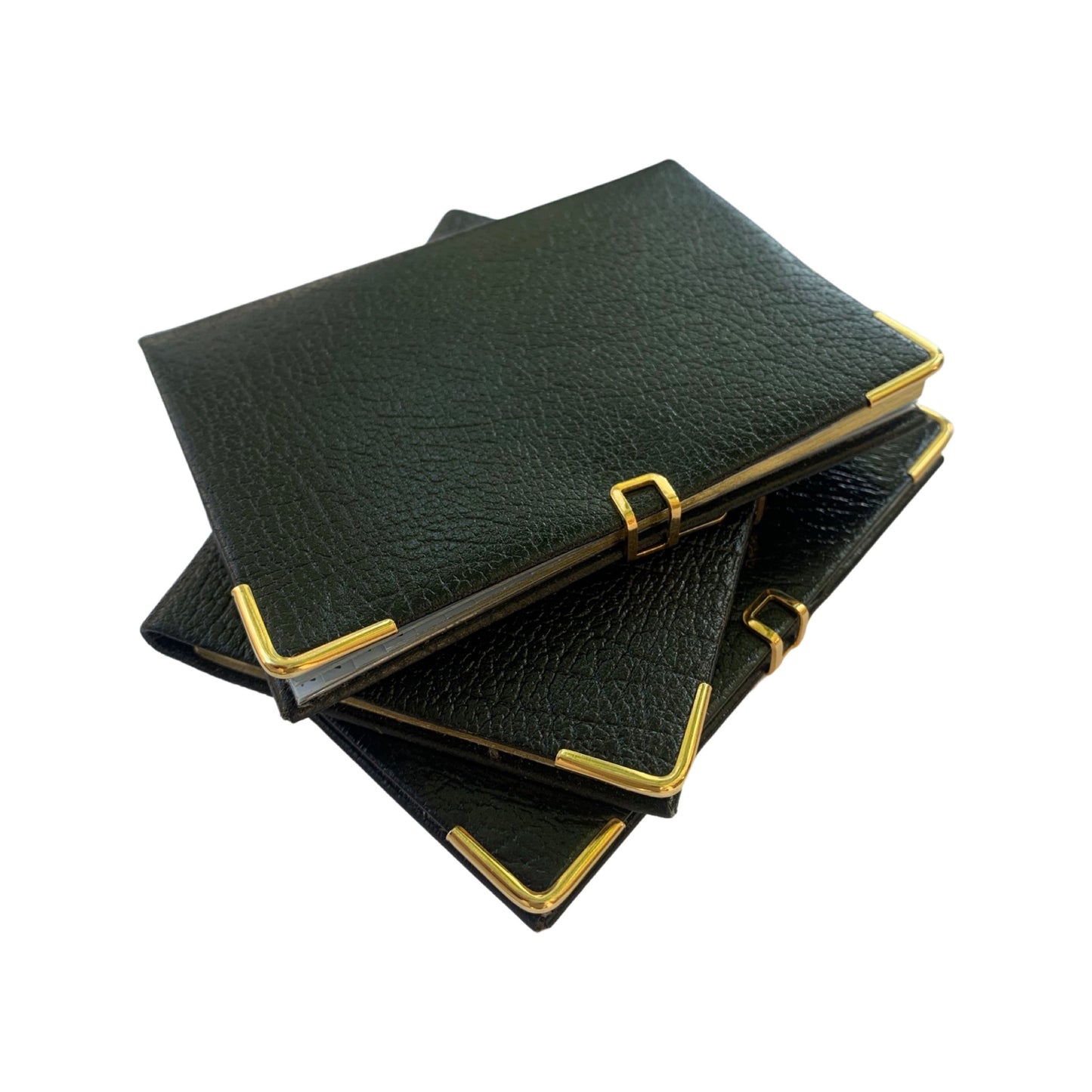 Address Book, 4 by 2.5 | Buffalo Embossed Calf | with Pencil and Gold Clasp | Gold Corners | Black