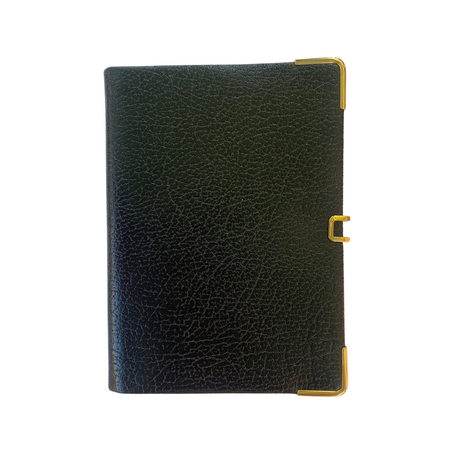 Address Book, 4 by 2.5 | Buffalo Embossed Calf | with Pencil and Gold Clasp | Gold Corners | Black