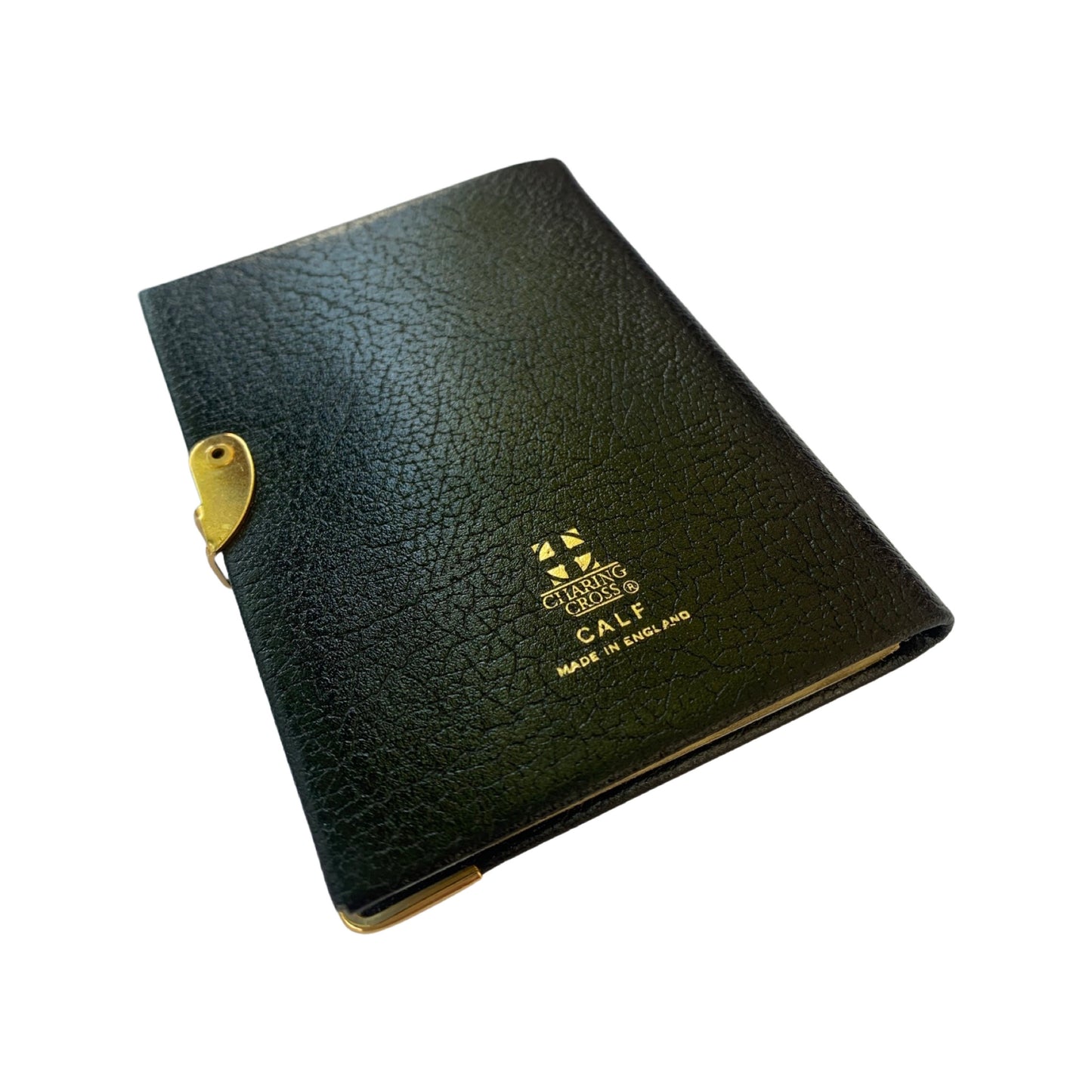 Address Book, 4 by 2.5 | Buffalo Embossed Calf | with Pencil and Gold Clasp | Gold Corners | Black