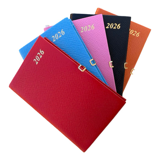 2026  D742LJC | Crossgrain Leather Calendar Book | One Week Per Opening | Pencil with Gold Clasp | 4" x 2.5" | Year 2026