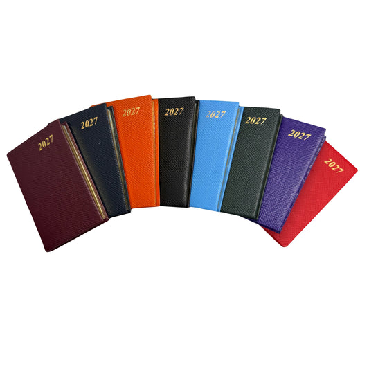 2027  D742L | Crossgrain Leather Calendar Book | One Week Per Opening | 4" x 2.5" | Year 2027