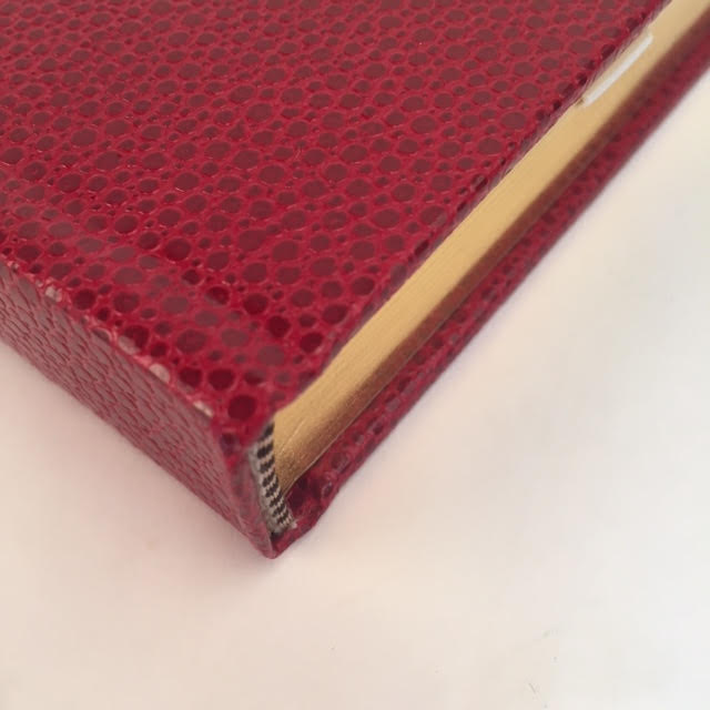 Custom Book Sample | 9.5 by 7.2 Inches | Scarlet Red Colour | Bumpy Textured Cover | Lined Pages | Gilt Edges | Ribbon Marker