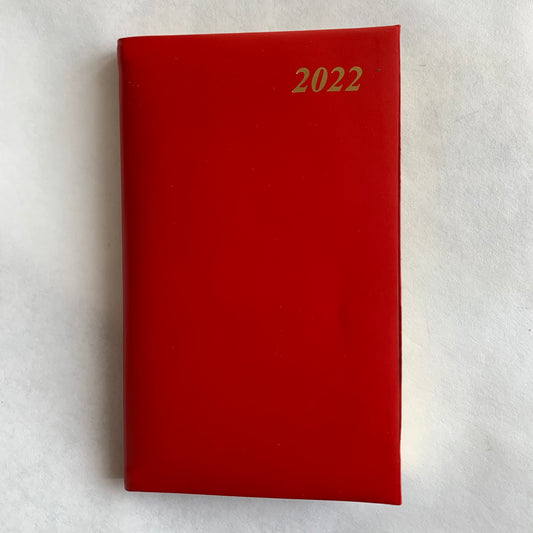 YEAR 2022 CALF Leather Pocket Agenda Book | 4 by 2.5" | D742C | Scarlet Red