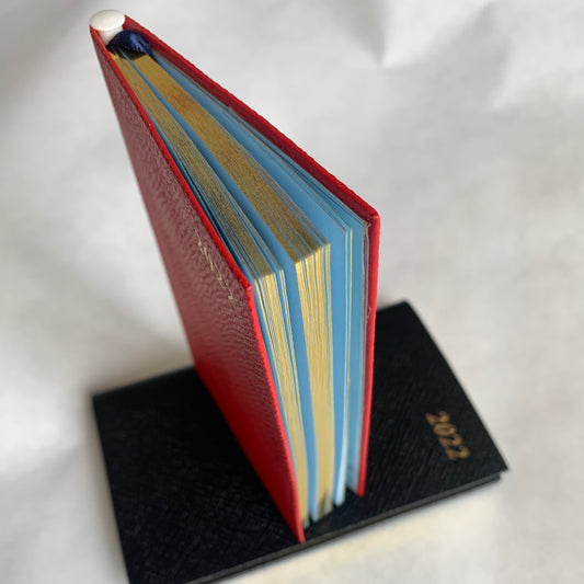 YEAR 2022 CROSSGRAIN Leather Pocket Calendar Book | 4 x 2.5" | Pencil in Spine | D742LJ | Scarlet Red Leather
