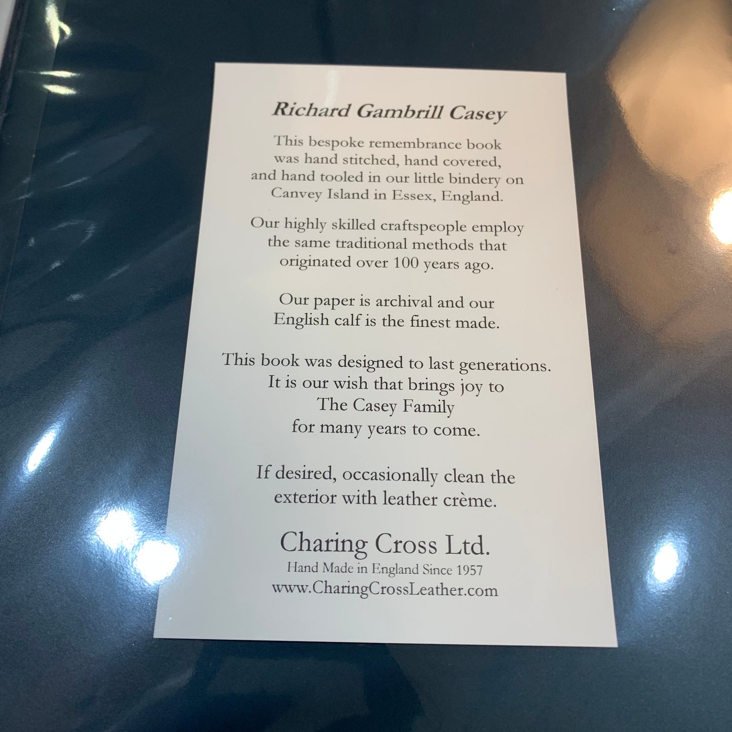 Remberance Book | Richard Gambrill Casey | Navy Calf with Gold Filet | Made in England | Charing Cross Leather