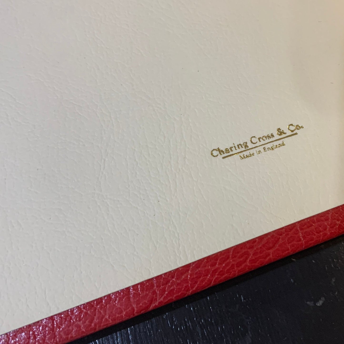 Leatherbound Scrapbook | Photo Album | Scarlet Embossed Calf | Thick Pages | 10" x 12" | MARIAN & DICK | 3 Lines of Text