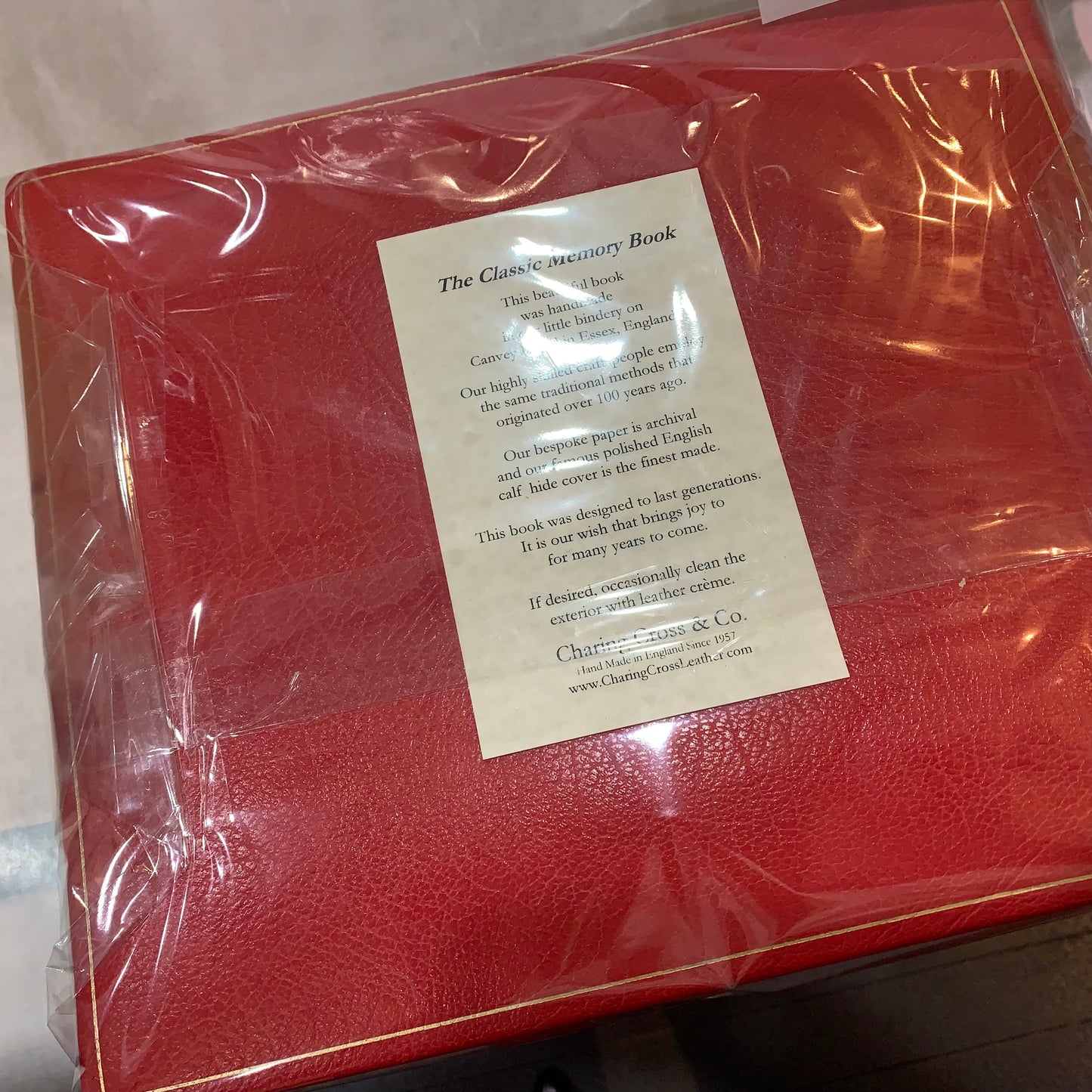 Leatherbound Scrapbook | Photo Album | Scarlet Embossed Calf | Thick Pages | 10" x 12" | MARIAN & DICK | 3 Lines of Text